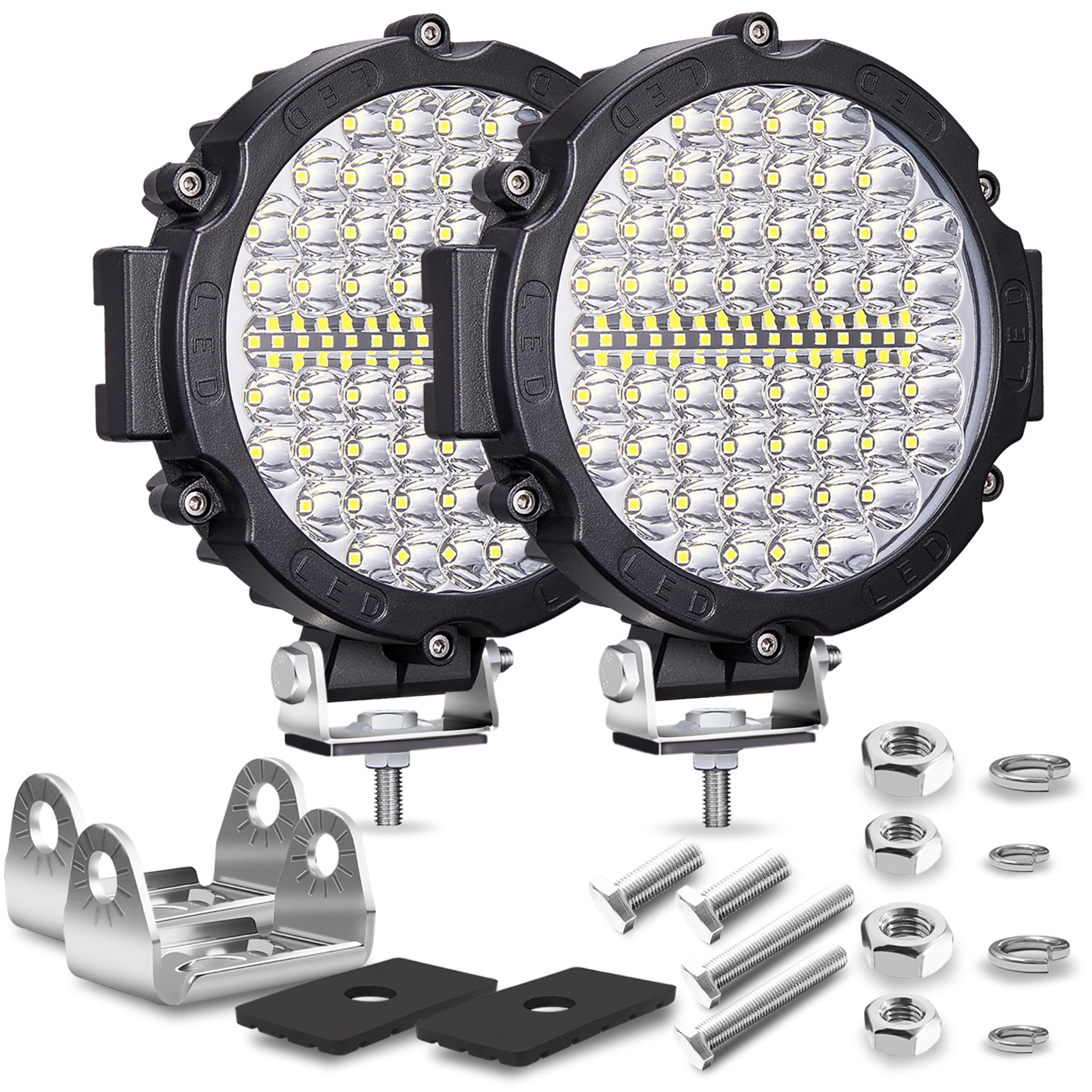 Lightboss Led Light Bar, 7 Inch Round Led Offroad Driving Lights, 12V-60V Led Pods 210W 21000Lm, Trucks Atv Utv Suv Rv Car Bumper Tractors Jeep Combo Beam Off-Roading Fog Off Road Lighting, 2Pcs